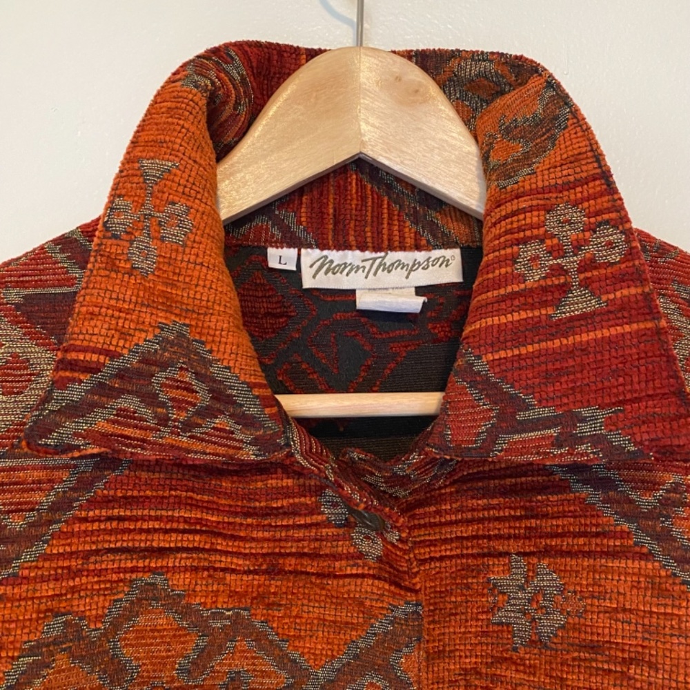 Norm Thompson Orange Button Down Tapestry Jacket Large - Picture 2 of 10